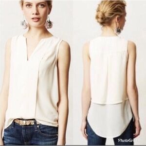 Anthropologie x Maeve White Asymmetrical Sleeveless Blouse